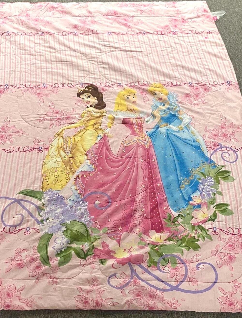 Vintage Y2K Disney Princess Twin Belle Aurora Cinderella Pink Floral Bedding